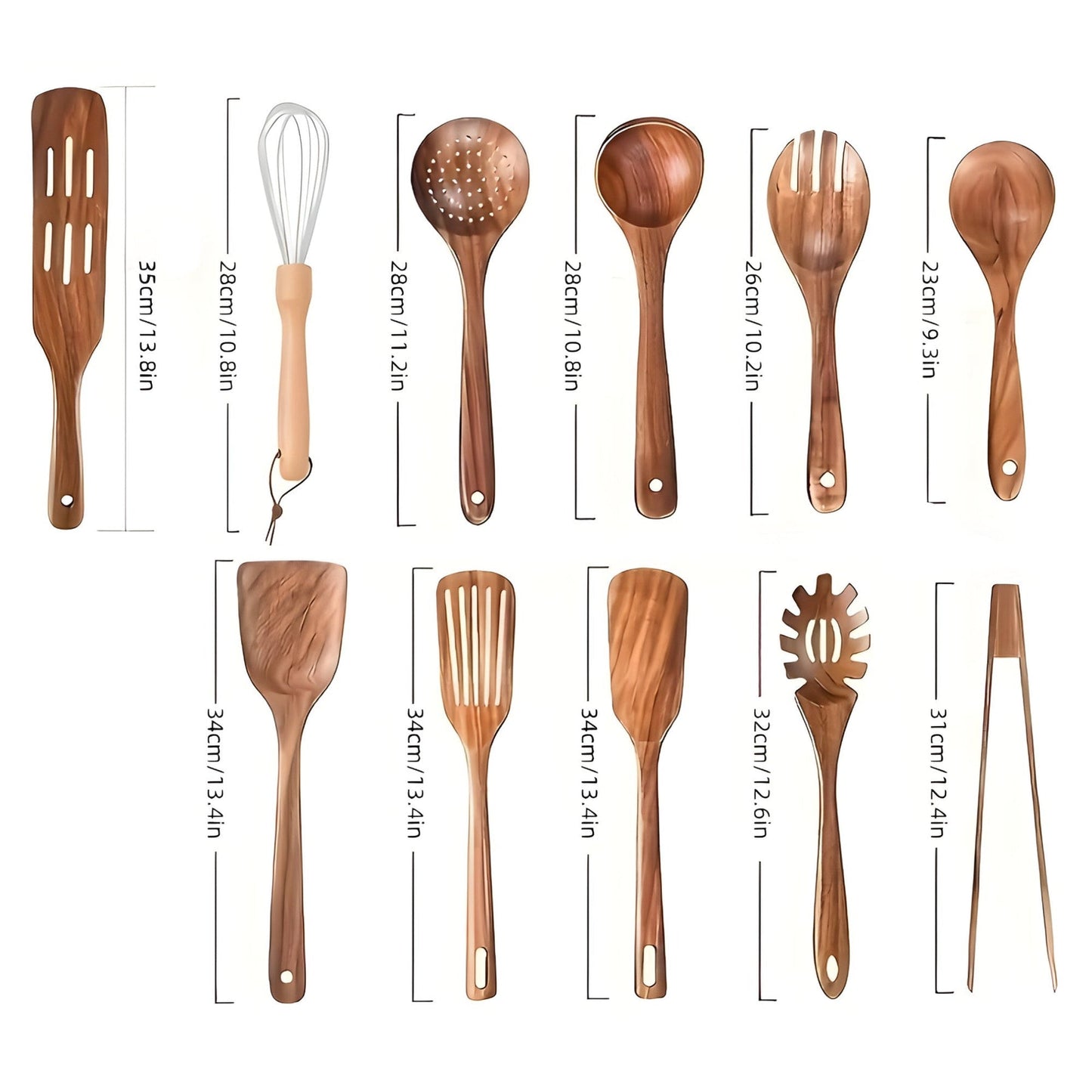 11 Piece Wooden Kitchen Utensil Set Natural Cooking Utensils Non Stick Safe Wooden Cooking Tools