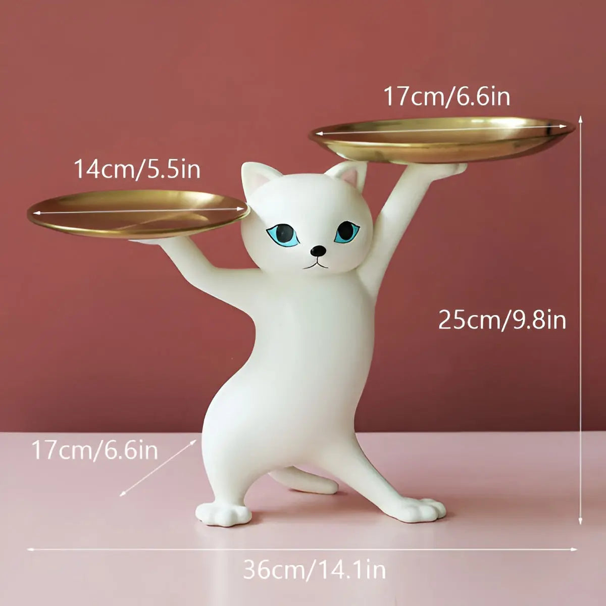 Cat Key Holder Tray Decorative Cat Statue Hook Jewelry Organizer Entryway Table Decor