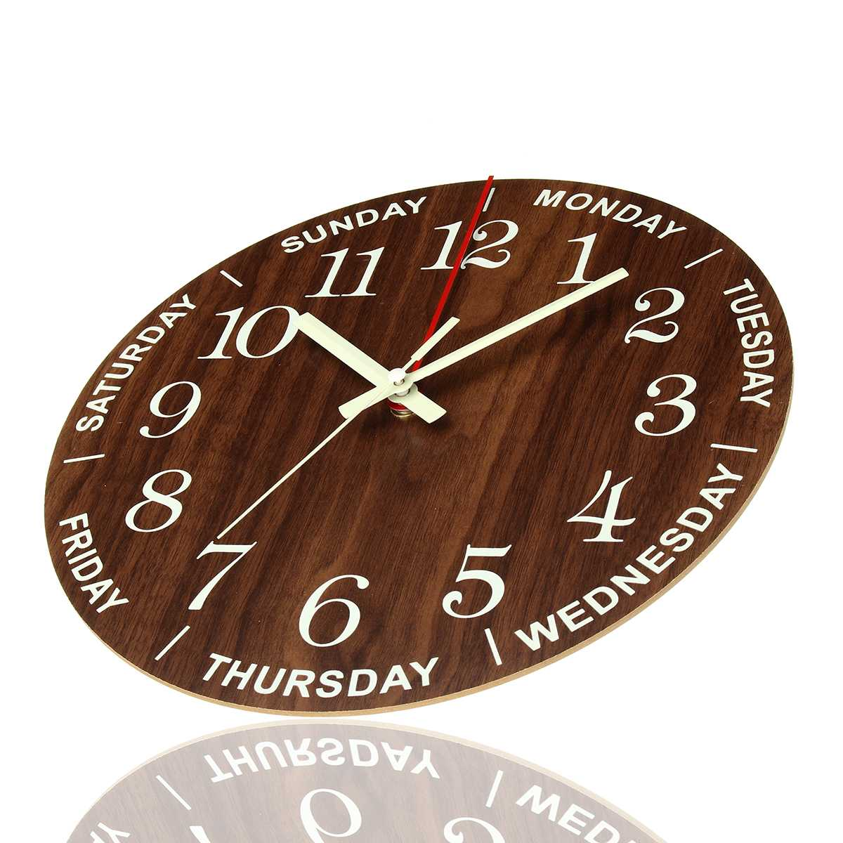 Luminous Wooden Wall Clock Glow Silent Quartz Round