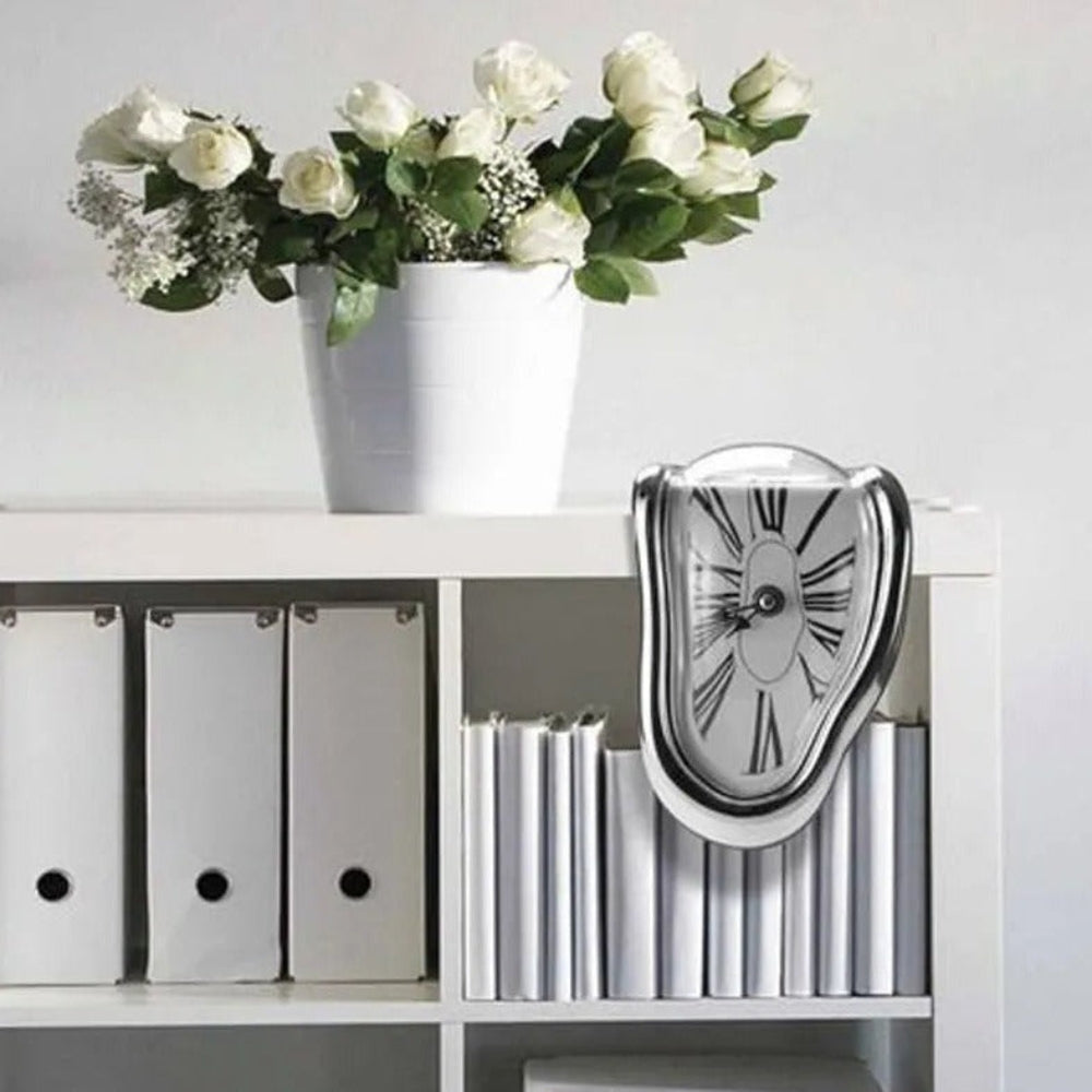 Melting Desk Clock Decorative Surreal Shelf Table Silent Quartz Display