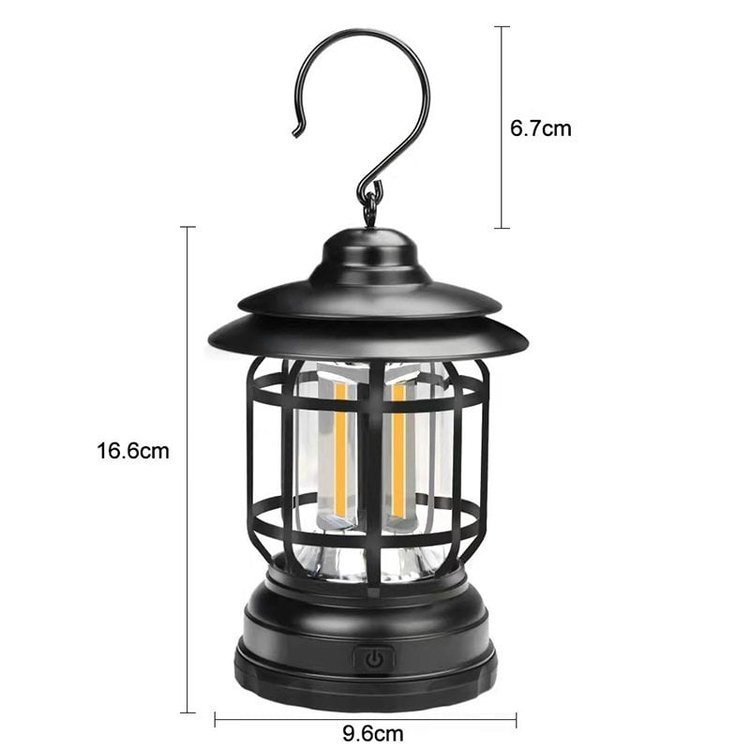 Portable Retro Camping Lantern Rechargeable LED Lantern with Stepless Dimming Waterproof Outdoor Light
