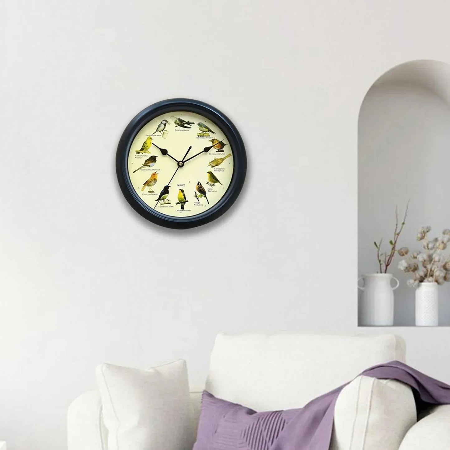 10 Inch Bird Sound Wall Clock with Hourly Birdsong Silent Movement Home Decor