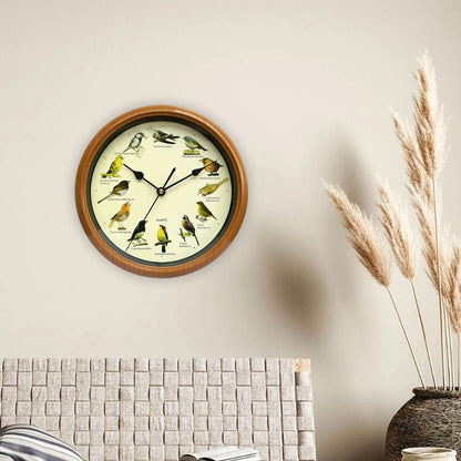 10 Inch Bird Sound Wall Clock with Hourly Birdsong Silent Movement Home Decor