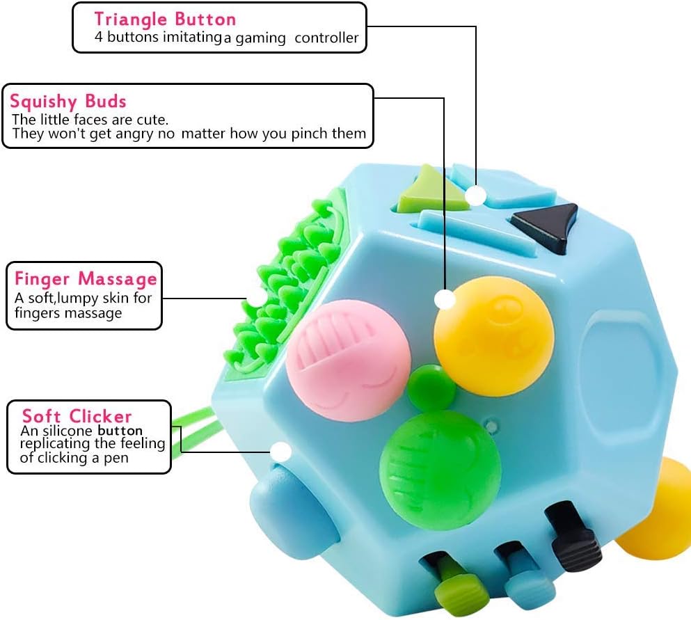 12 Sided Sensory Fidget Cube Toy Buttons Switches Sliders Stress Relief Tool