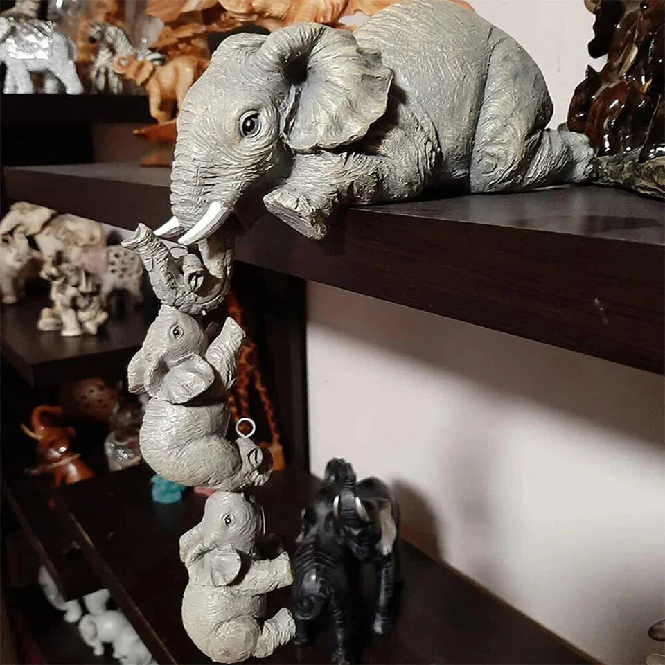 3 Pcs Mother And Baby Decorative Elephant Statue Home Accent Figurine