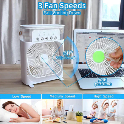 3-in-1 Portable Air Cooler Fan with 7-Colour LED Light for Home, Office and Outdoor Use