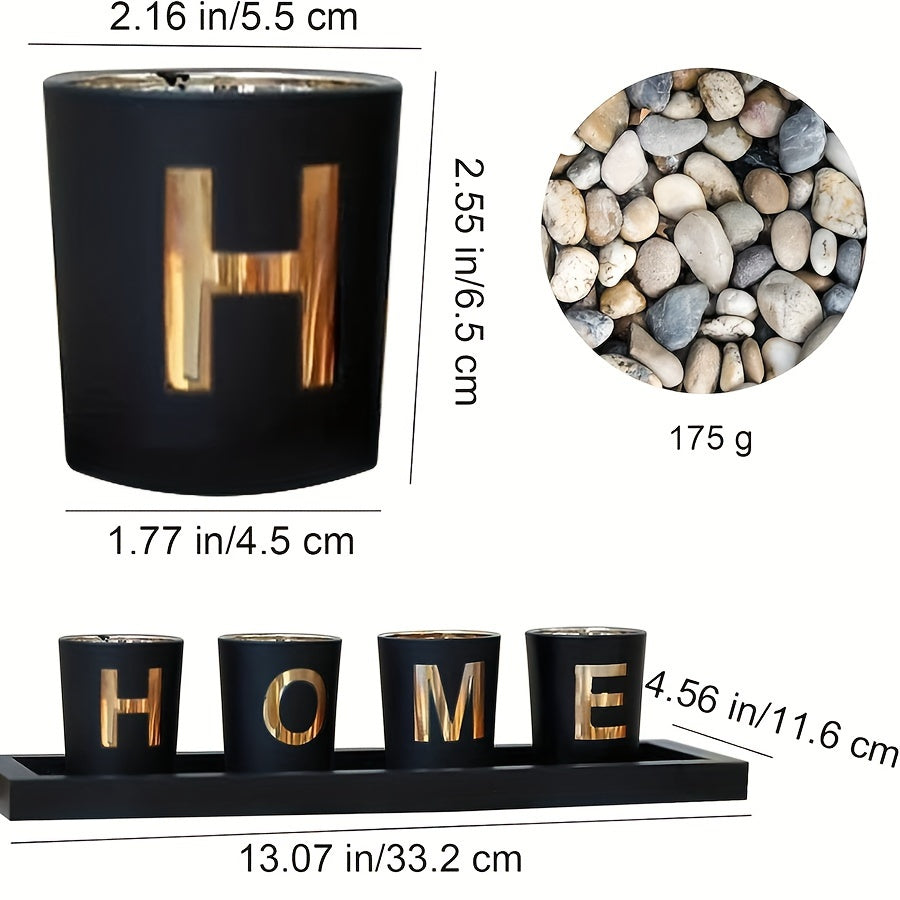 4-Piece Glass Tealight Holder Set Wooden Tray Home Decor Centerpiece