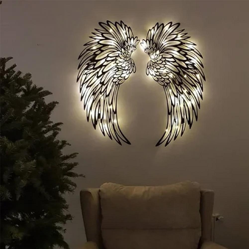 Angel Wings Wall Decoration with LED Light Modern Metal Home Decor