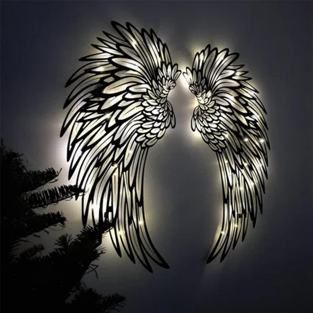 Angel Wings Wall Decoration with LED Light Modern Metal Home Decor