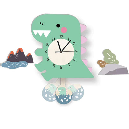Animal Theme Wall Clock Kids Room Decorative Pendulum Learning Clock