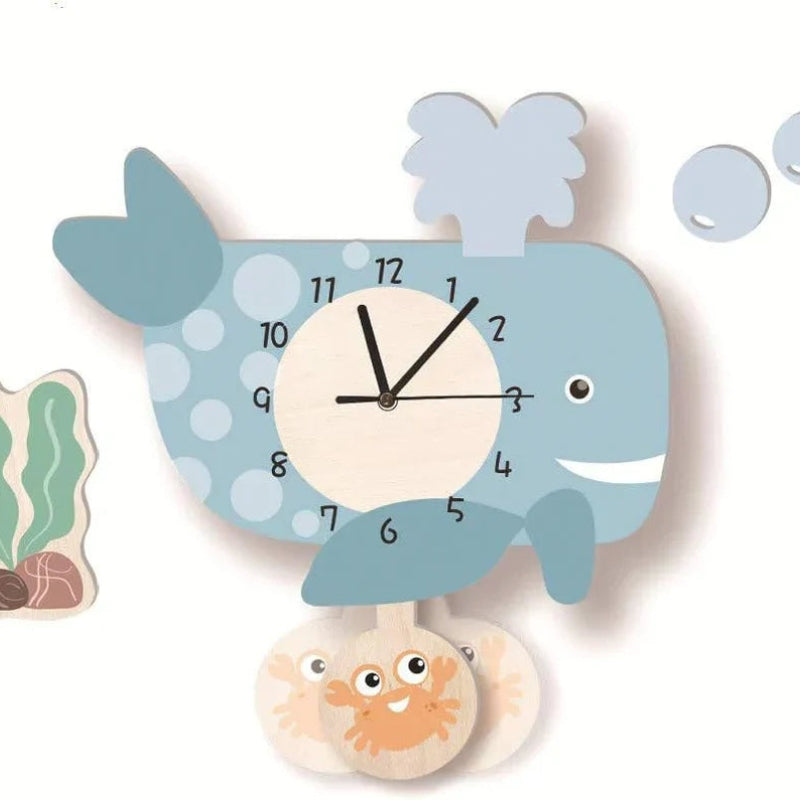 Animal Theme Wall Clock Kids Room Decorative Pendulum Learning Clock