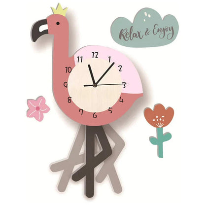 Animal Theme Wall Clock Kids Room Decorative Pendulum Learning Clock