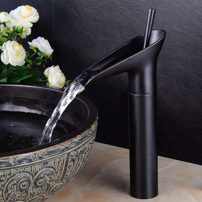 Antique Waterfall Bathroom Sink Faucet Solid Brass Single Handle Mixer Tap
