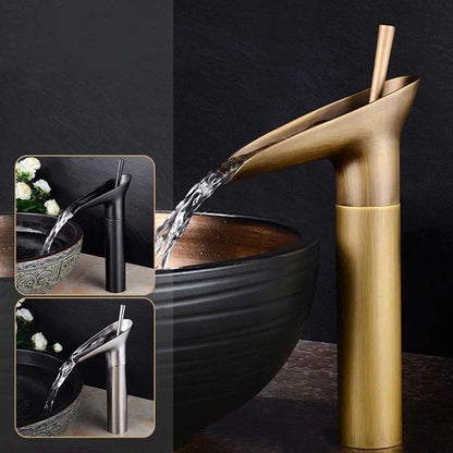 Antique Waterfall Bathroom Sink Faucet Solid Brass Single Handle Mixer Tap