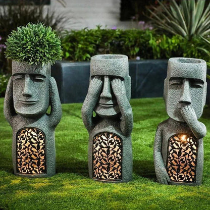 Artistic Solar LED Planter Sculpture Garden Decor Weather Resistant Outdoor Pot
