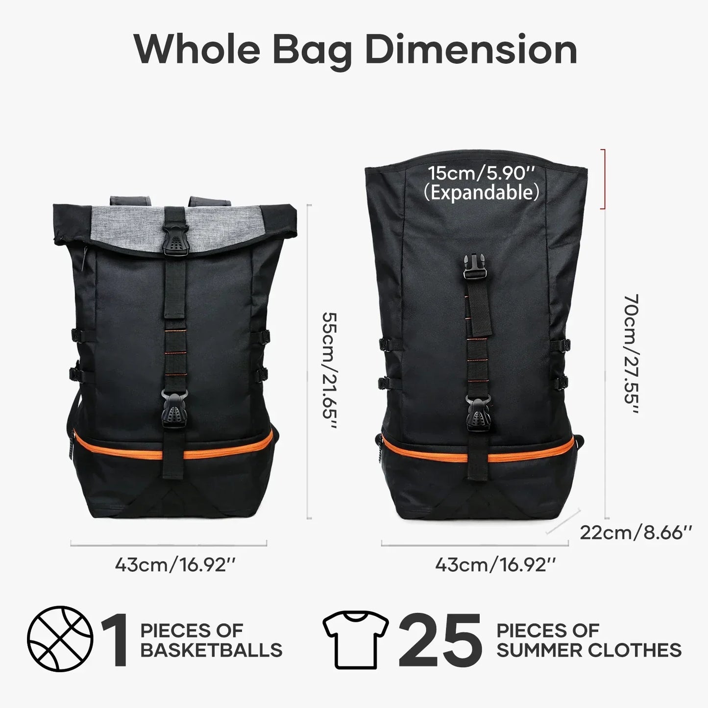 Basketball Backpack Sports Bag – 35L Large Capacity Sports Equipment Travel Backpack
