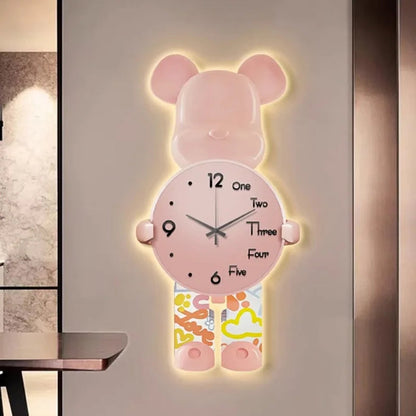 Bear Shaped Wall Clock Decorative Modern Animal Wall Clock for Living Room Home Decor