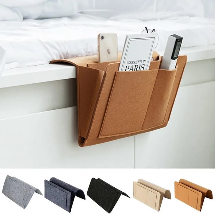Bedside Hanging Felt Organizer Bed Caddy Storage Pocket for Phone Remote Books Glasses