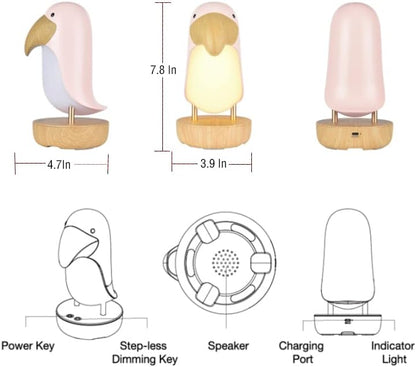 Bird Shaped Rechargeable Night Light with Push Button Control and Wireless Portable Design