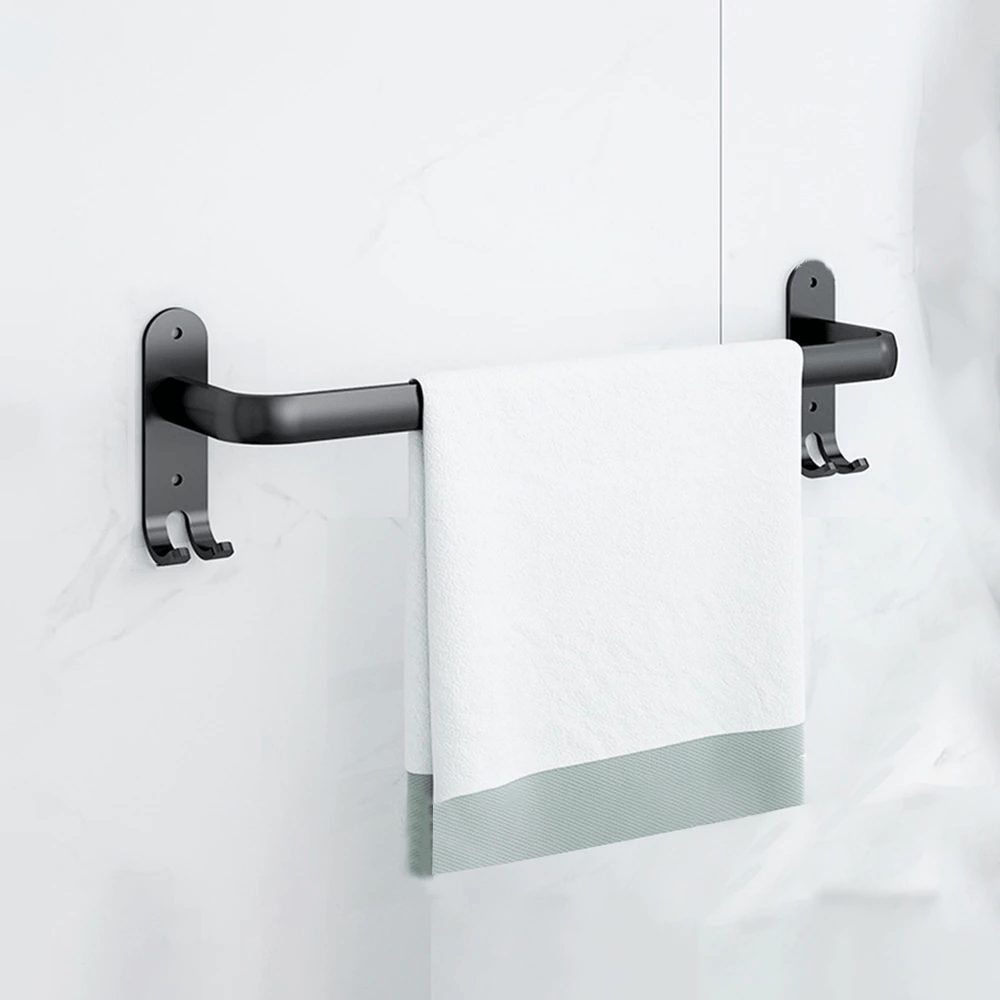 Black Metal Bathroom Towel Holder Wall Mounted Towel Rack Storage