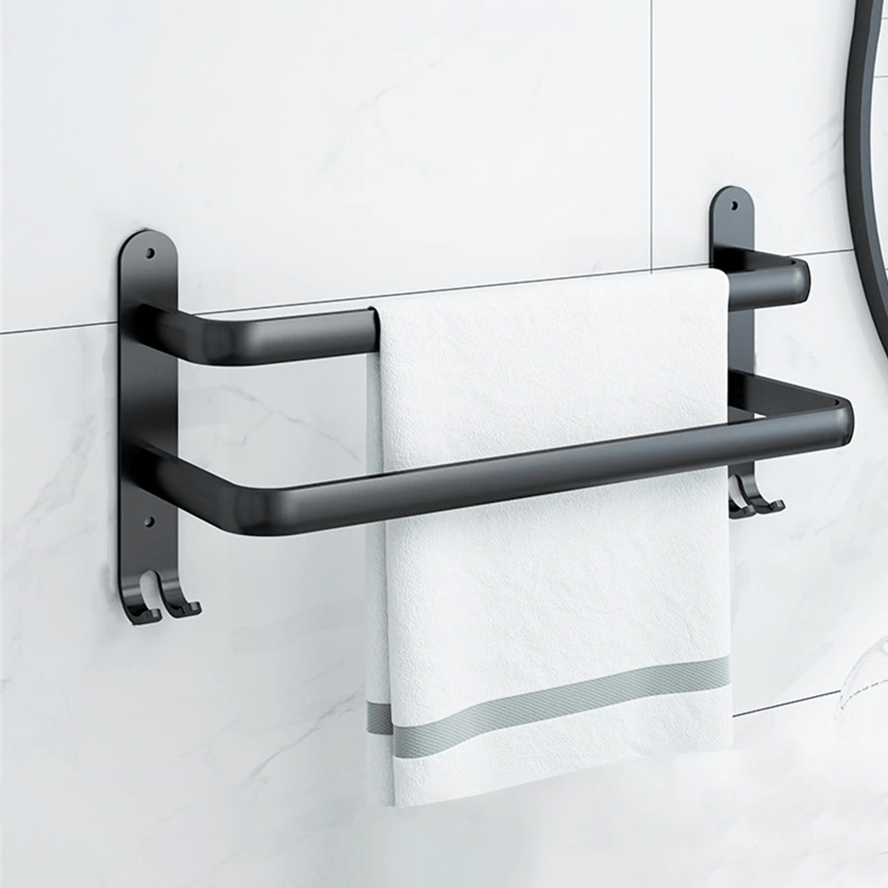 Black Metal Bathroom Towel Holder Wall Mounted Towel Rack Storage