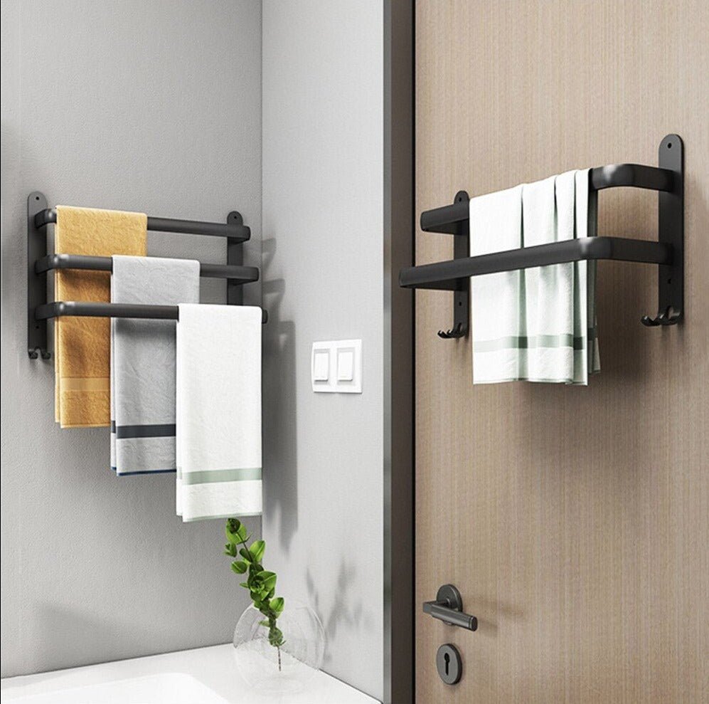 Black Metal Bathroom Towel Holder Wall Mounted Towel Rack Storage