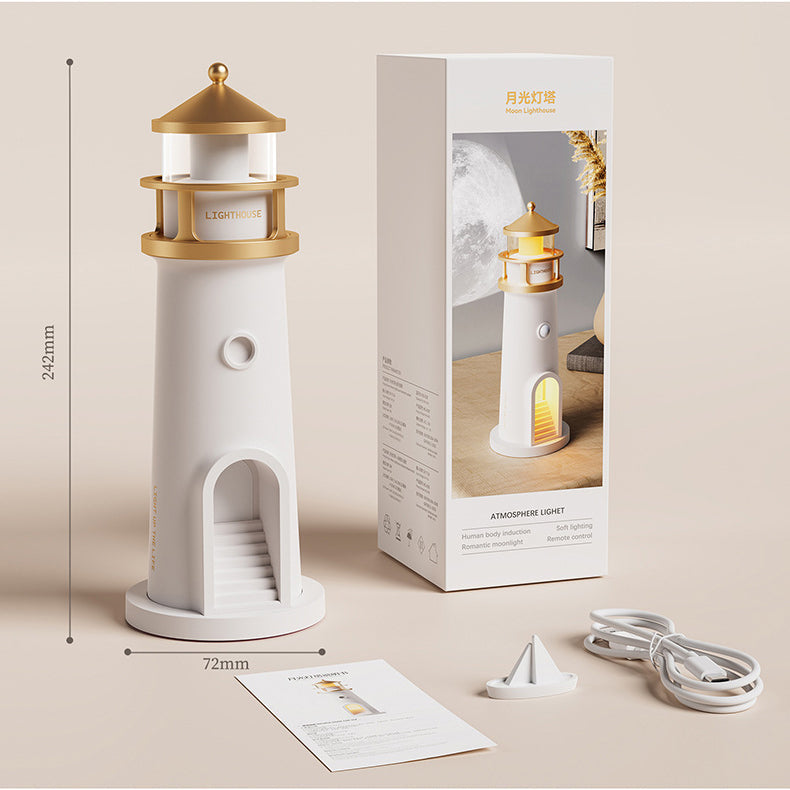 Bluetooth Speaker Lamp Moon Projection Night Light Lighthouse LED Decor