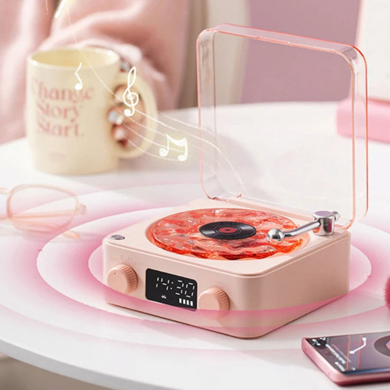 Bluetooth Vinyl Speaker with Rotating Turntable RGB Light Portable Music Player