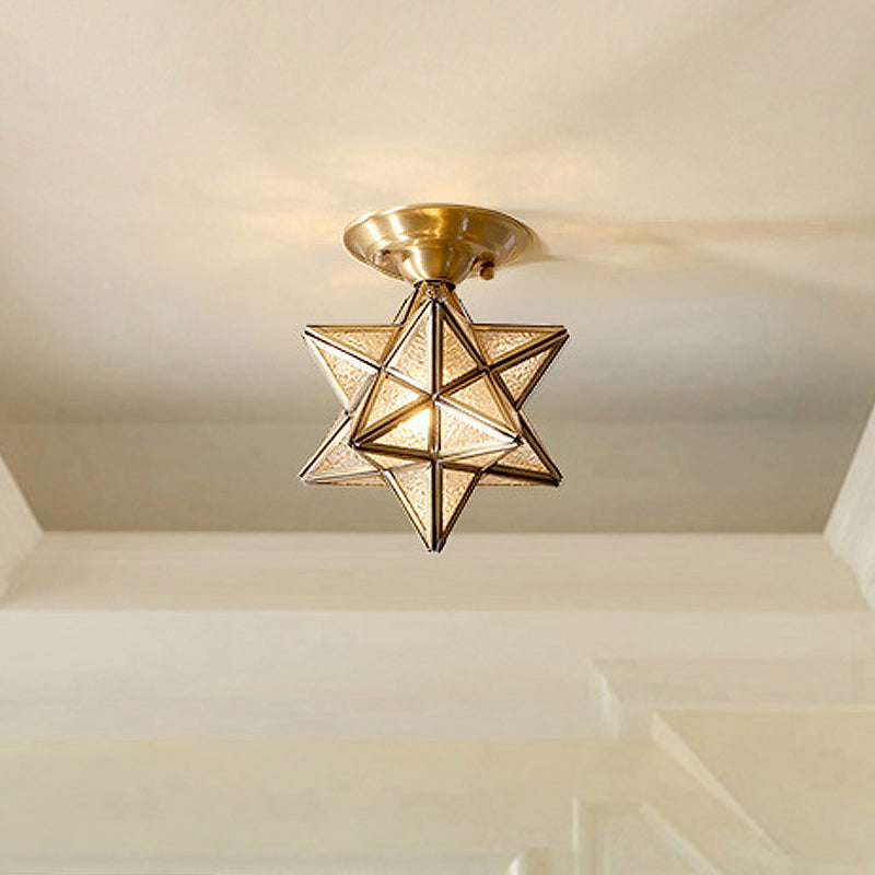 Brass Ceiling Light Star Glass Flush Mount Lamp Classic Bedroom Hallway Lighting