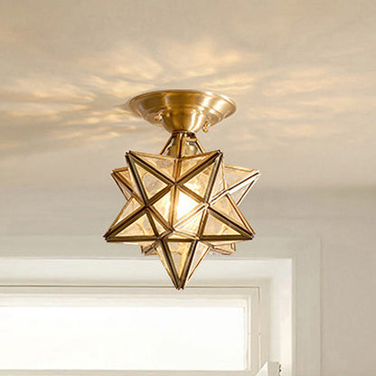 Brass Ceiling Light Star Glass Flush Mount Lamp Classic Bedroom Hallway Lighting