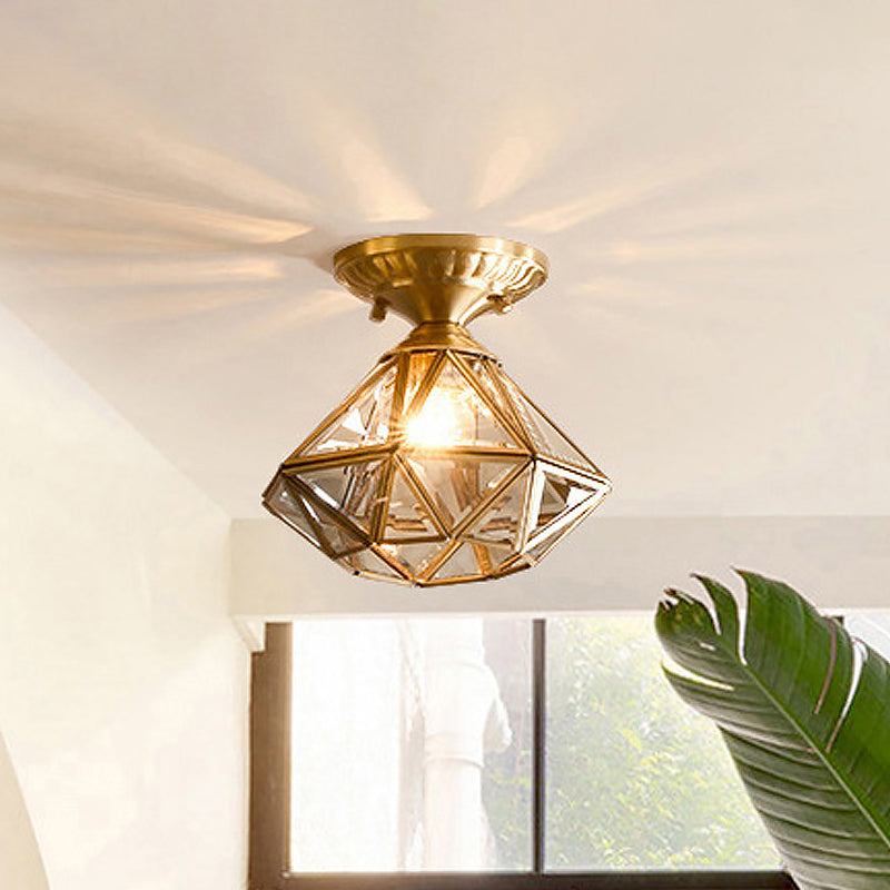 Brass Ceiling Light Star Glass Flush Mount Lamp Classic Bedroom Hallway Lighting