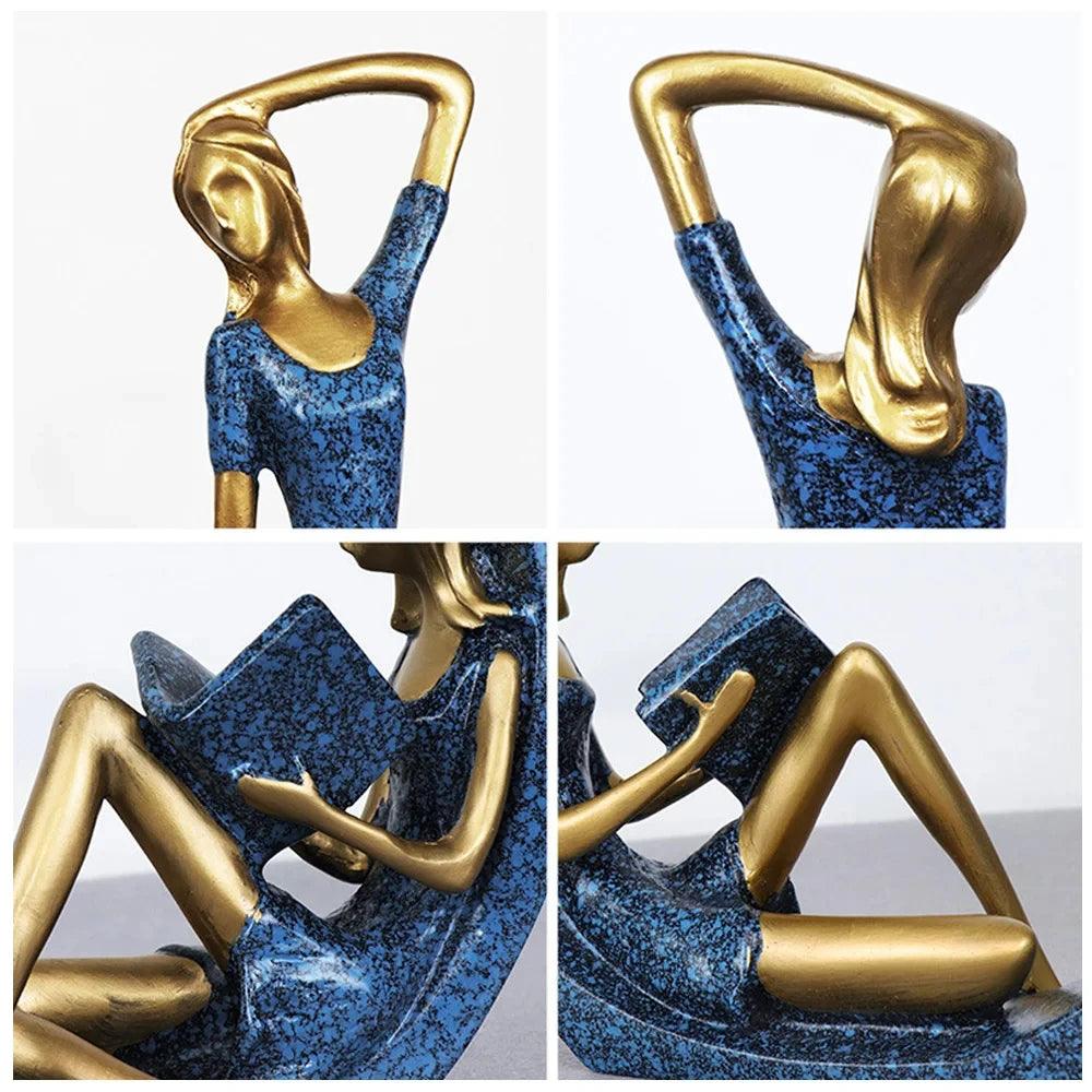 Calm Decorative Ornaments Resin Yoga Girl and Reading Girl Statue Set