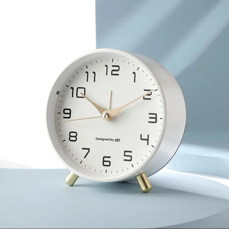 CalmTime Modern Silent Round Desk Clock for Bedroom Office and Living Room