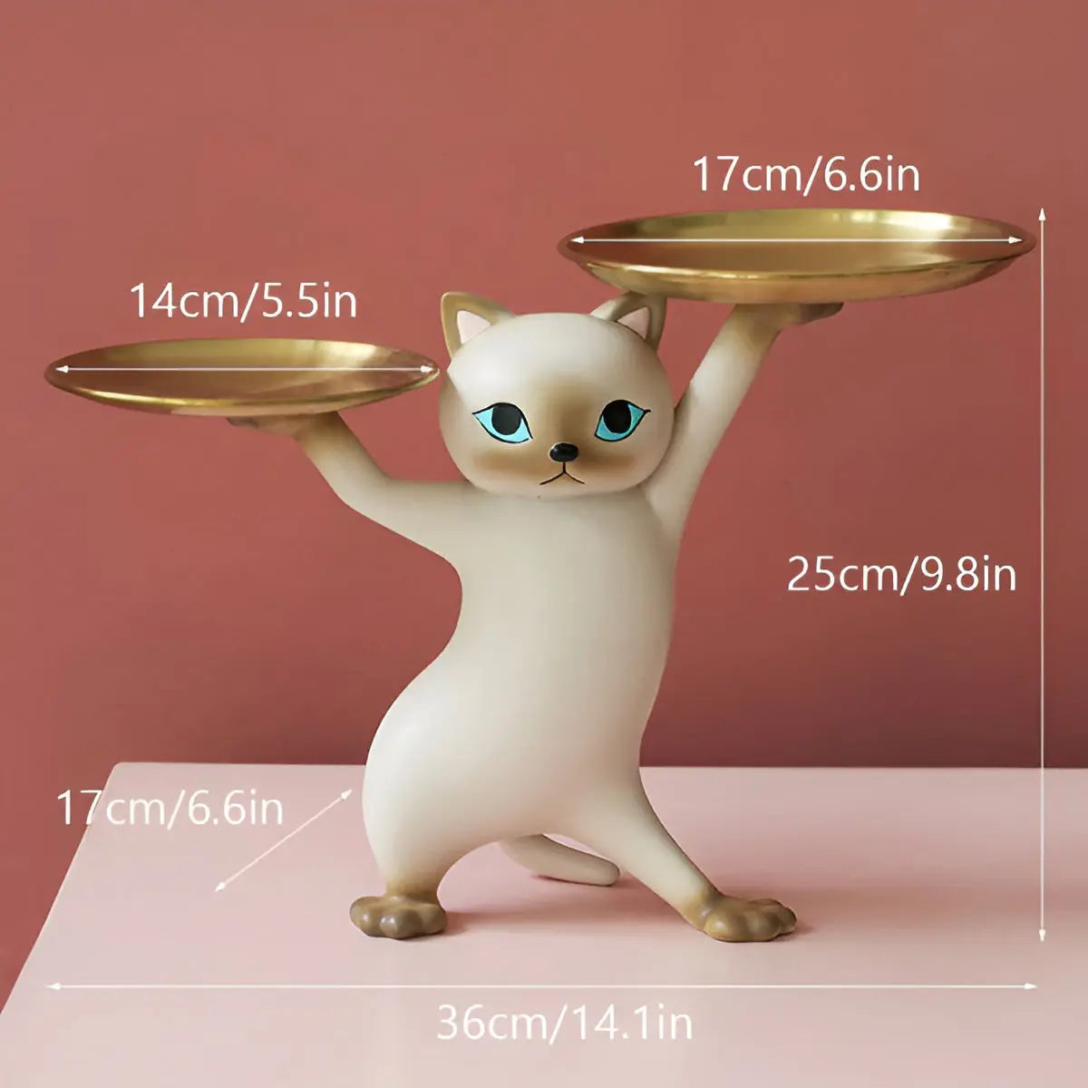 Cat Key Holder Tray Decorative Cat Statue Hook Jewelry Organizer Entryway Table Decor