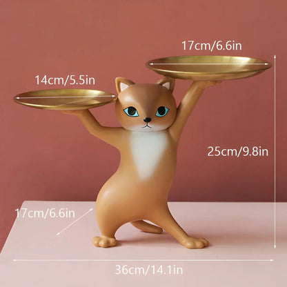 Cat Key Holder Tray Decorative Cat Statue Hook Jewelry Organizer Entryway Table Decor