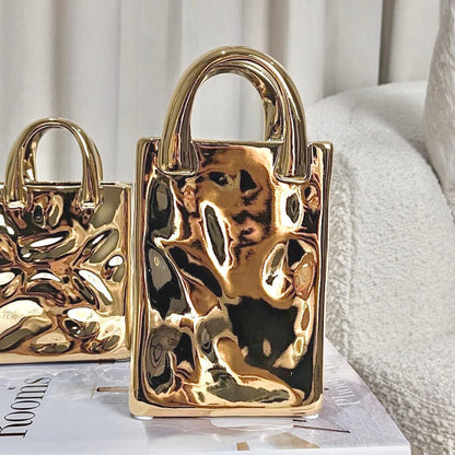 ChicPouch Creative Gold Handbag Vase Decorative Accent