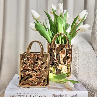 ChicPouch Creative Gold Handbag Vase Decorative Accent