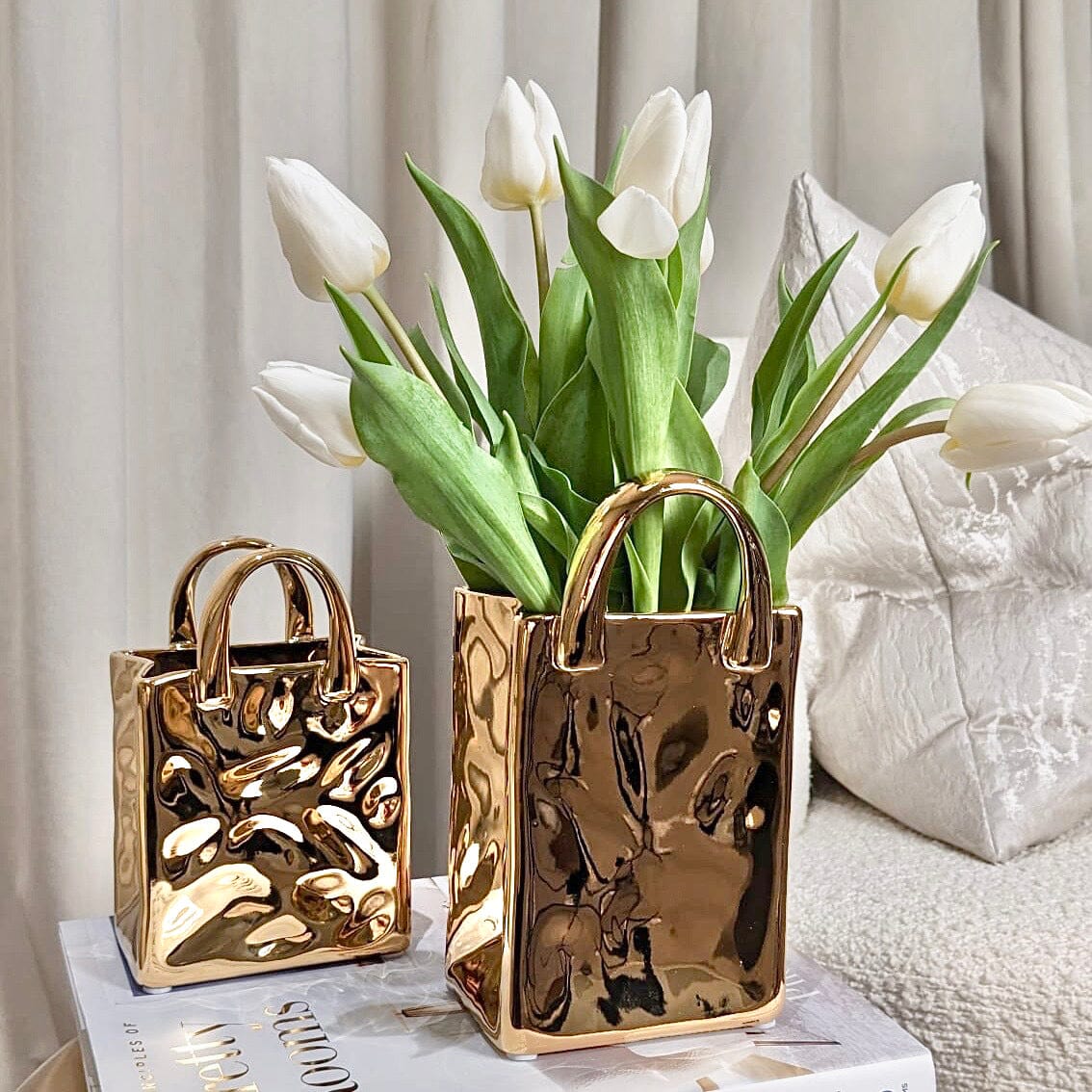 ChicPouch Creative Gold Handbag Vase Decorative Accent