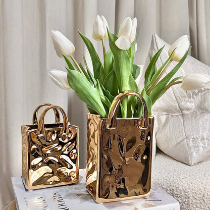 ChicPouch Creative Gold Handbag Vase Decorative Accent