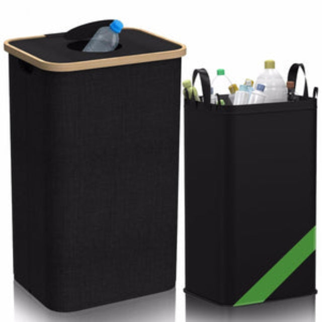 Collapsible Recycling Bin Lidded Storage Box Foldable Waste Sorting Container Carry Handles