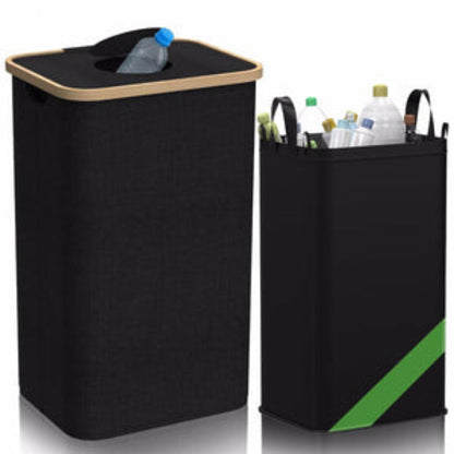 Collapsible Recycling Bin Lidded Storage Box Foldable Waste Sorting Container Carry Handles