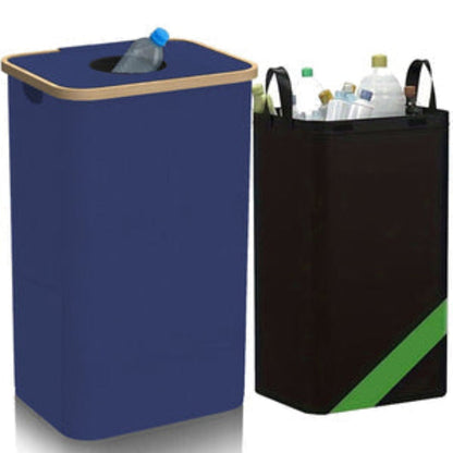 Collapsible Recycling Bin Lidded Storage Box Foldable Waste Sorting Container Carry Handles