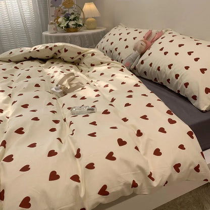 CozyLove Twin Full Queen Duvet Cover Set with Heart Design