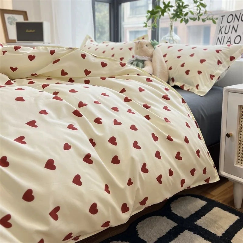 CozyLove Twin Full Queen Duvet Cover Set with Heart Design