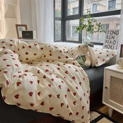 CozyLove Twin Full Queen Duvet Cover Set with Heart Design