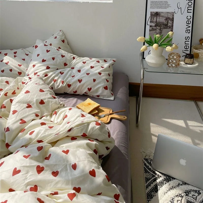 CozyLove Twin Full Queen Duvet Cover Set with Heart Design