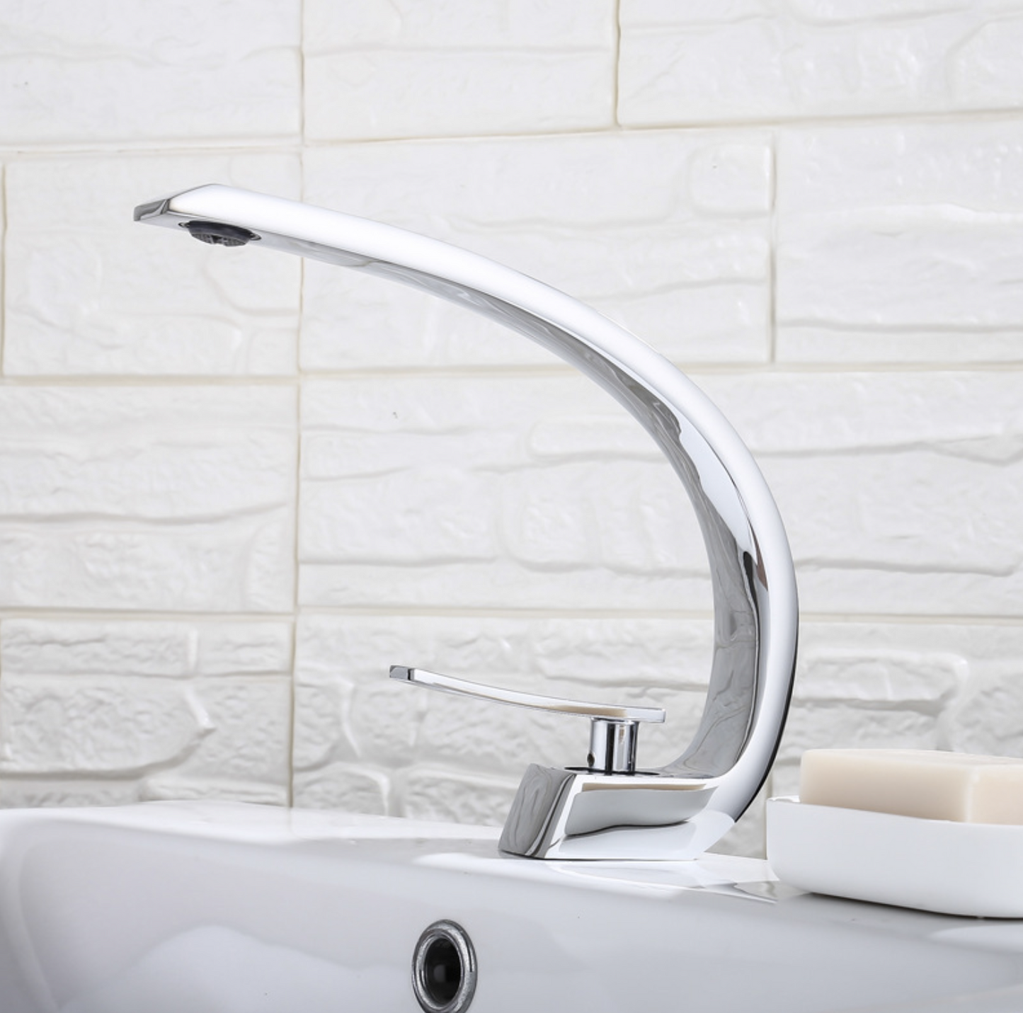 Crescent-Shaped Silver Shower Mixer Tap Modern Slim Bathroom Valve Ceramic Cartridge