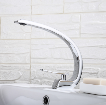 Crescent-Shaped Silver Shower Mixer Tap Modern Slim Bathroom Valve Ceramic Cartridge