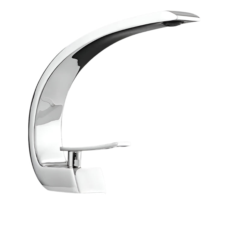 Crescent-Shaped Silver Shower Mixer Tap Modern Slim Bathroom Valve Ceramic Cartridge