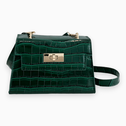 Crocodile Pattern Crossbody Shoulder Bag Adjustable Strap Mini Square Handbag Stylish Geometric Purse